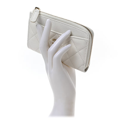 Chanel Caviar Quilted CC Zip Around Card Holder White 2 of 7