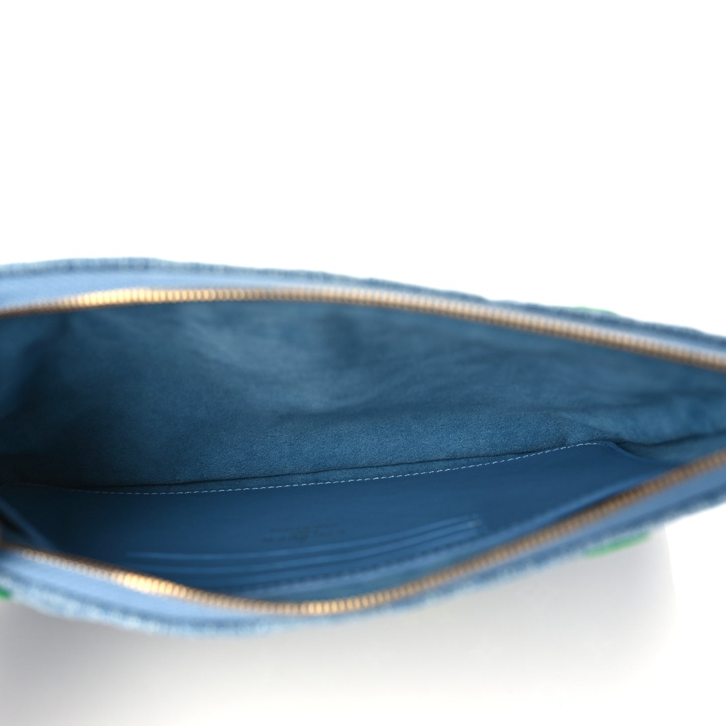 Embroidered Monogram Denim New Wave Zipped Pochette Blue