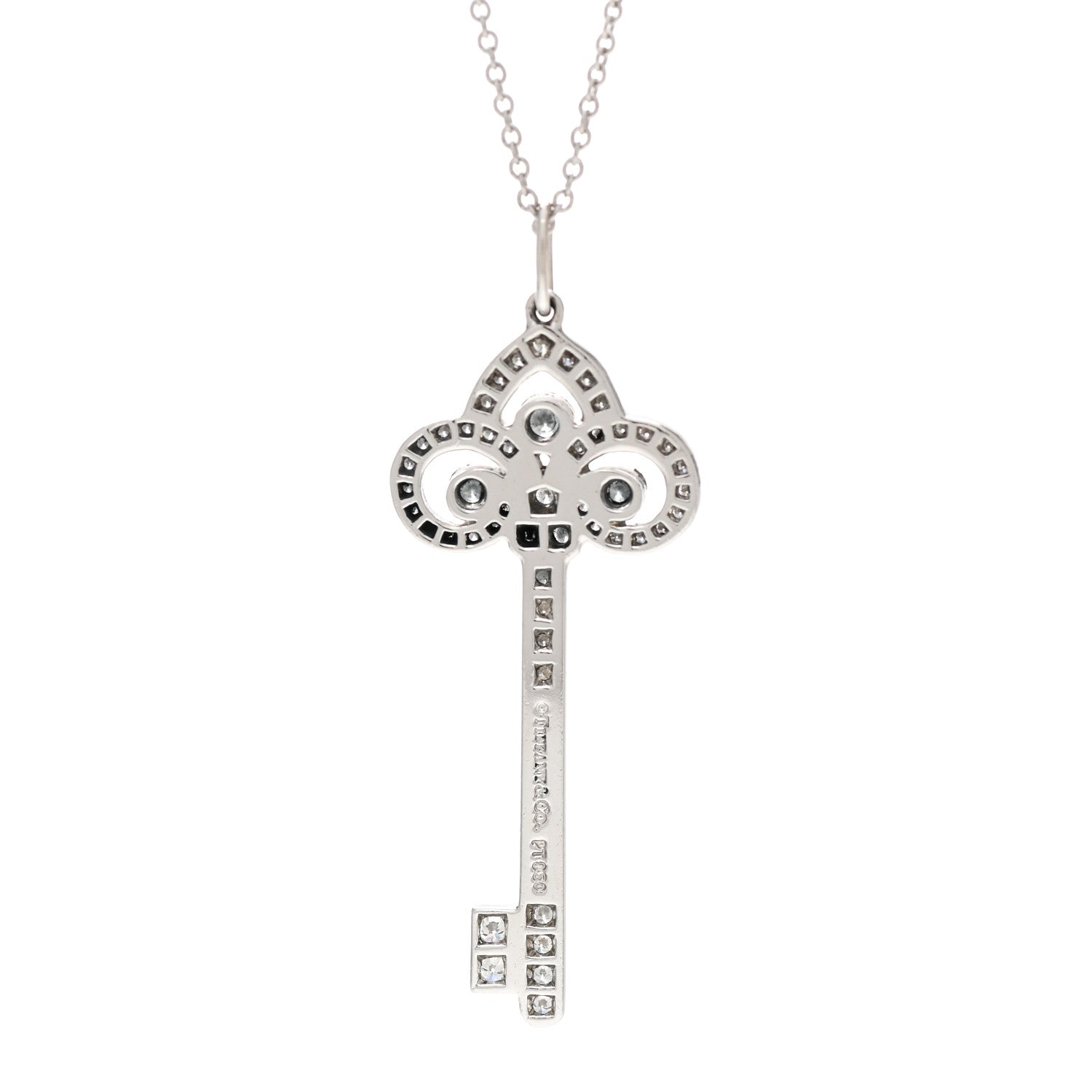 Tiffany Platinum Diamond .41ct Fleur De Lis Key Pendant Necklace 4 of 6