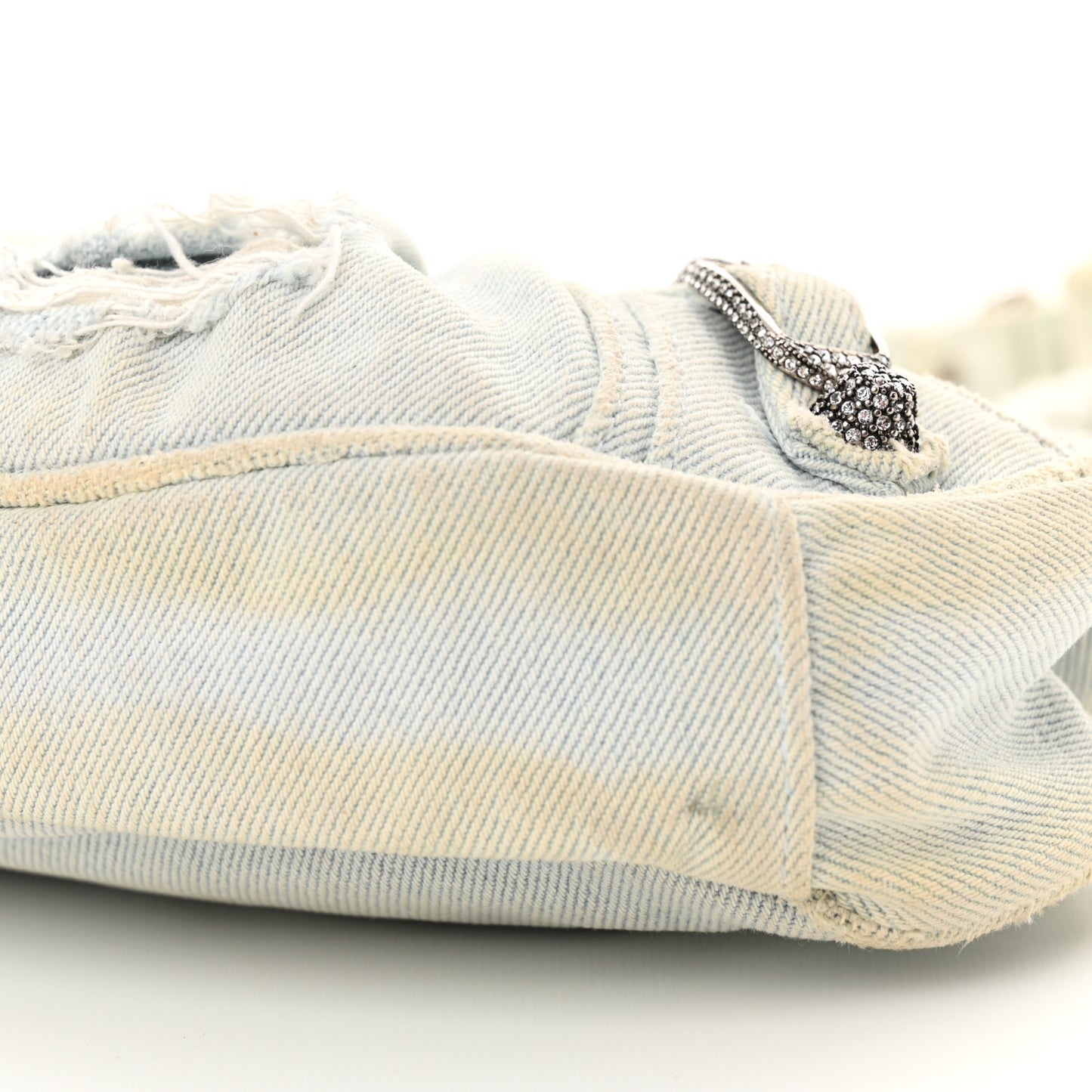 Washed Frayed Denim Crystal XS Le Cagole Shoulder Bag Pale Blue