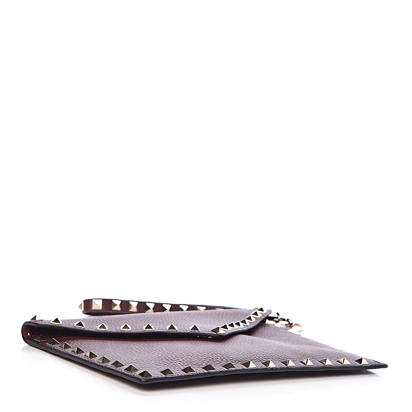 Pebbled Calfskin Medium Rockstud Envelope Flat Wristlet Pouch Rubin