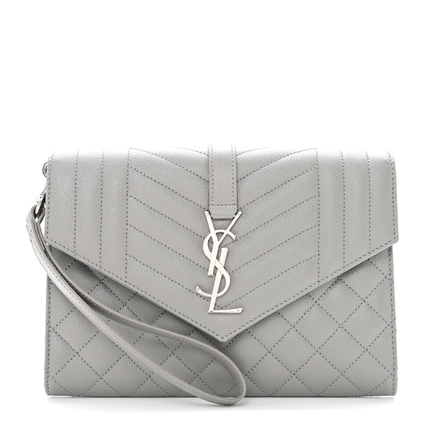 Grain De Poudre Textured Mixed Matelasse Triquilt Monogram Clutch Storm