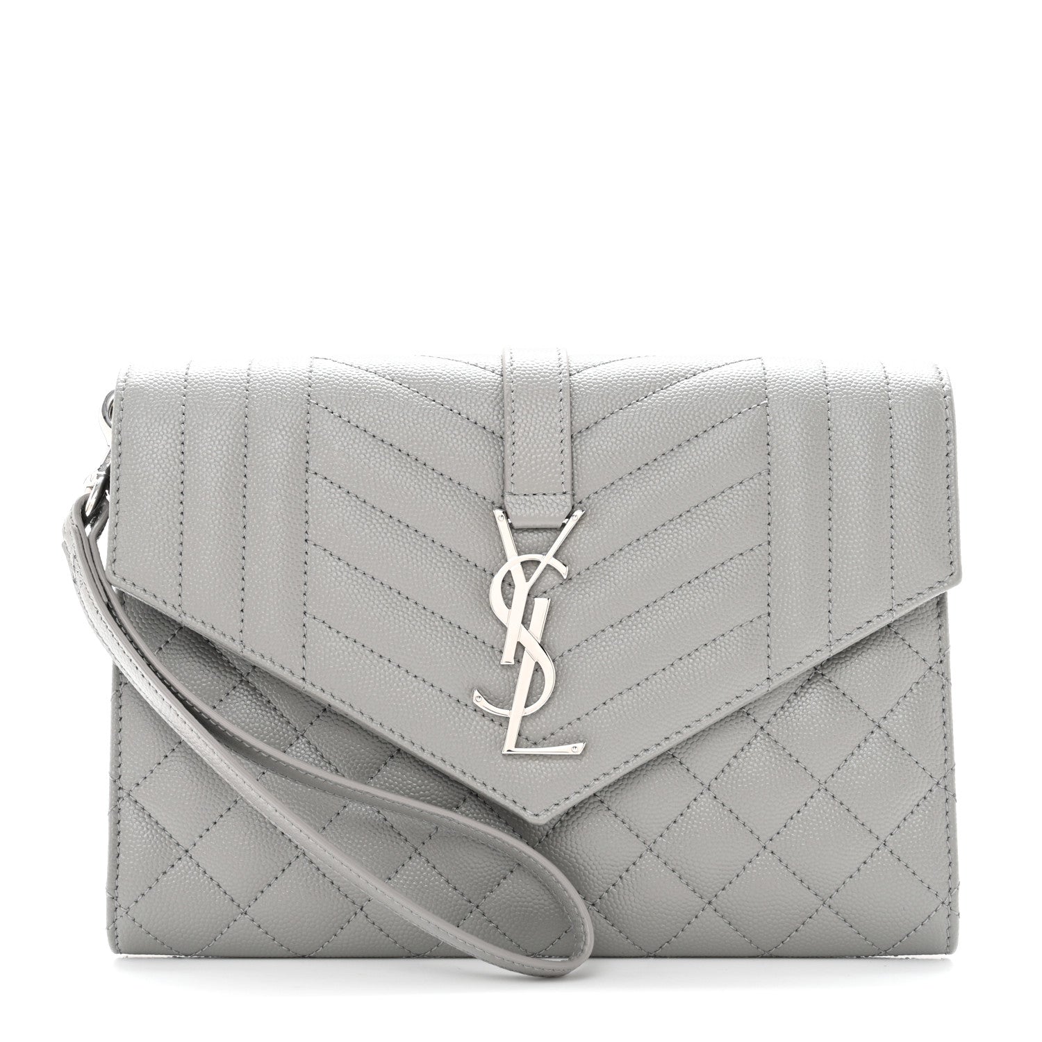 Saint Laurent Grain De Poudre Textured Mixed Matelasse Triquilt Monogram Clutch Storm 1 of 8