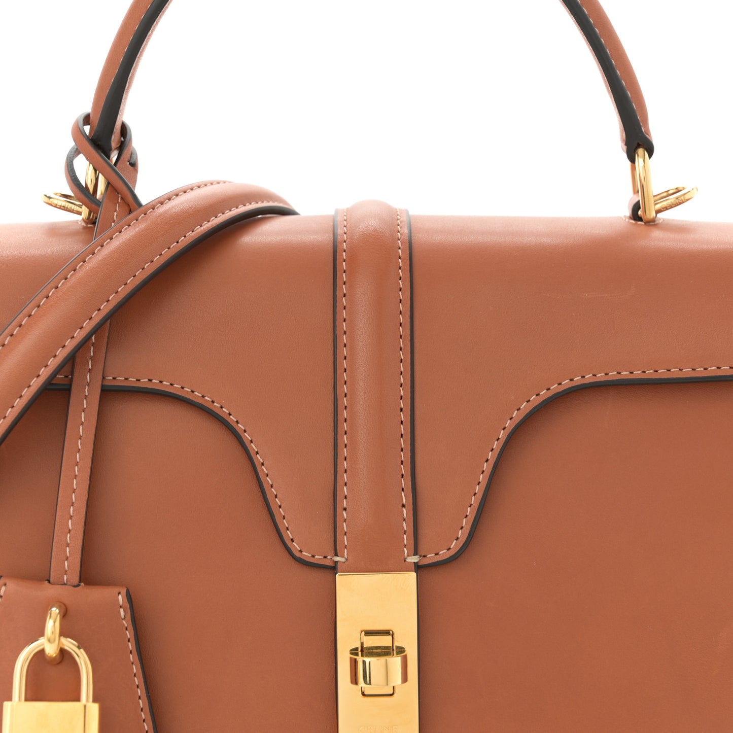 Satinated Calfskin Small 16 Top Handle Bag Tan