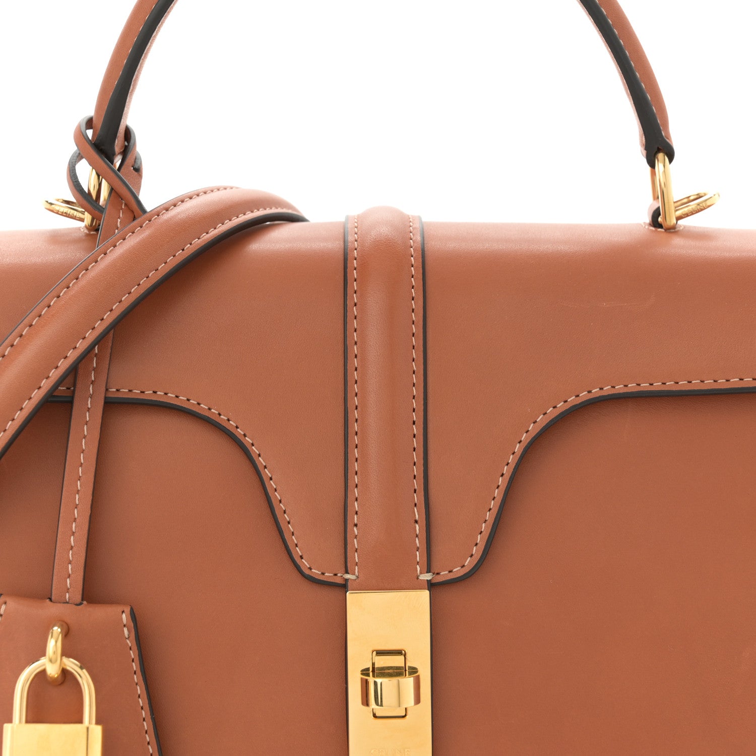 Celine Satinated Calfskin Small 16 Top Handle Bag Tan 8 of 11