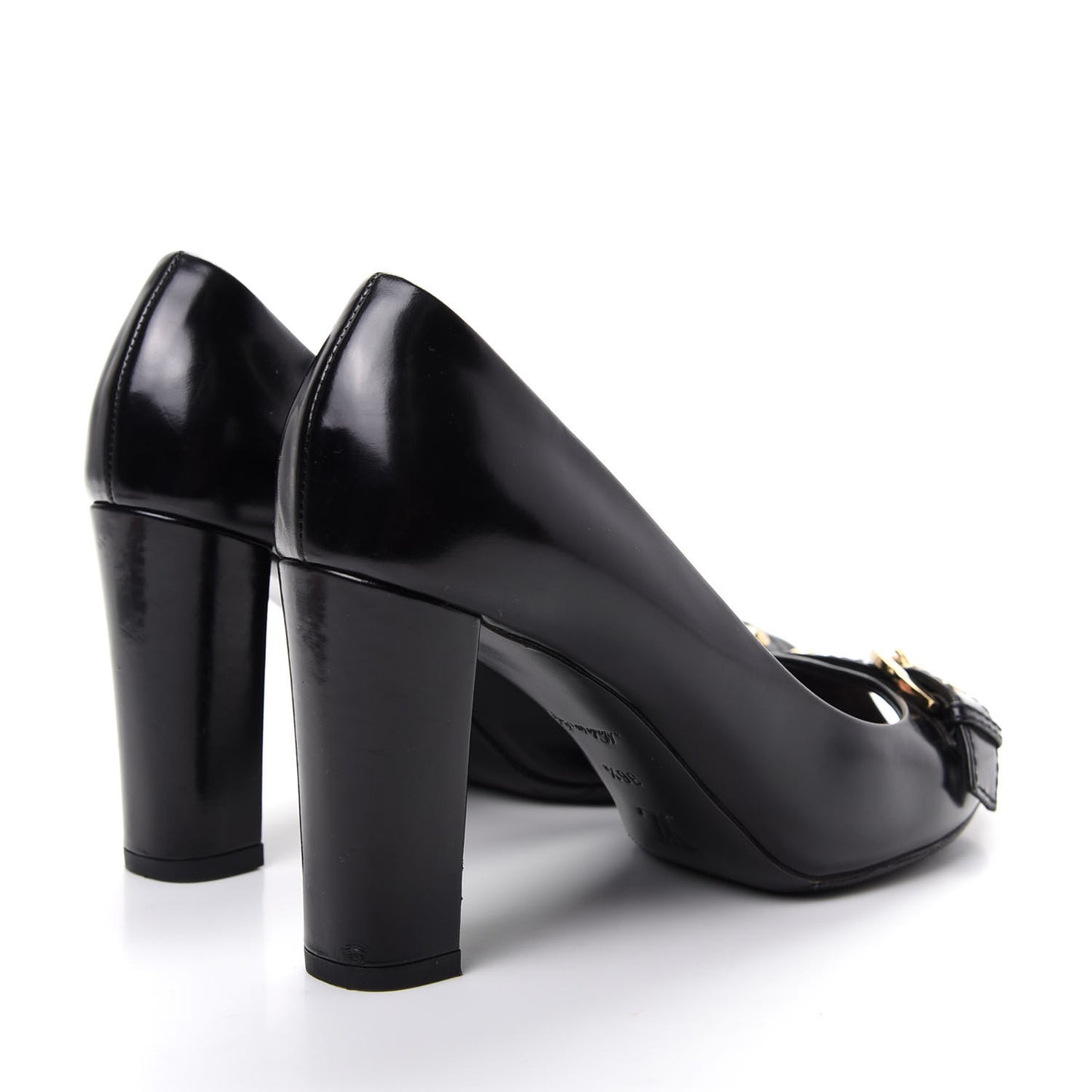 Smooth Calfskin Buckle Peep Toe Pumps 36.5 Black