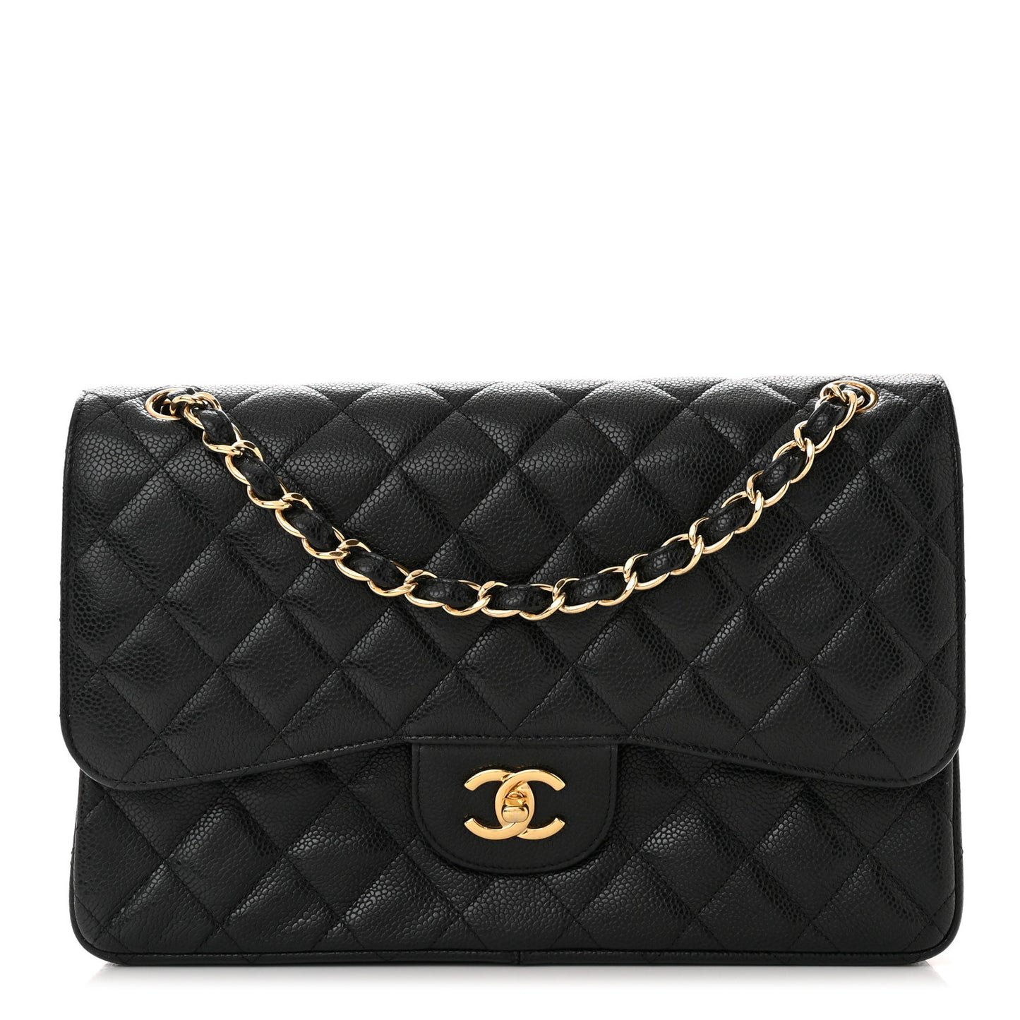 Caviar Quilted Jumbo Double Flap Black