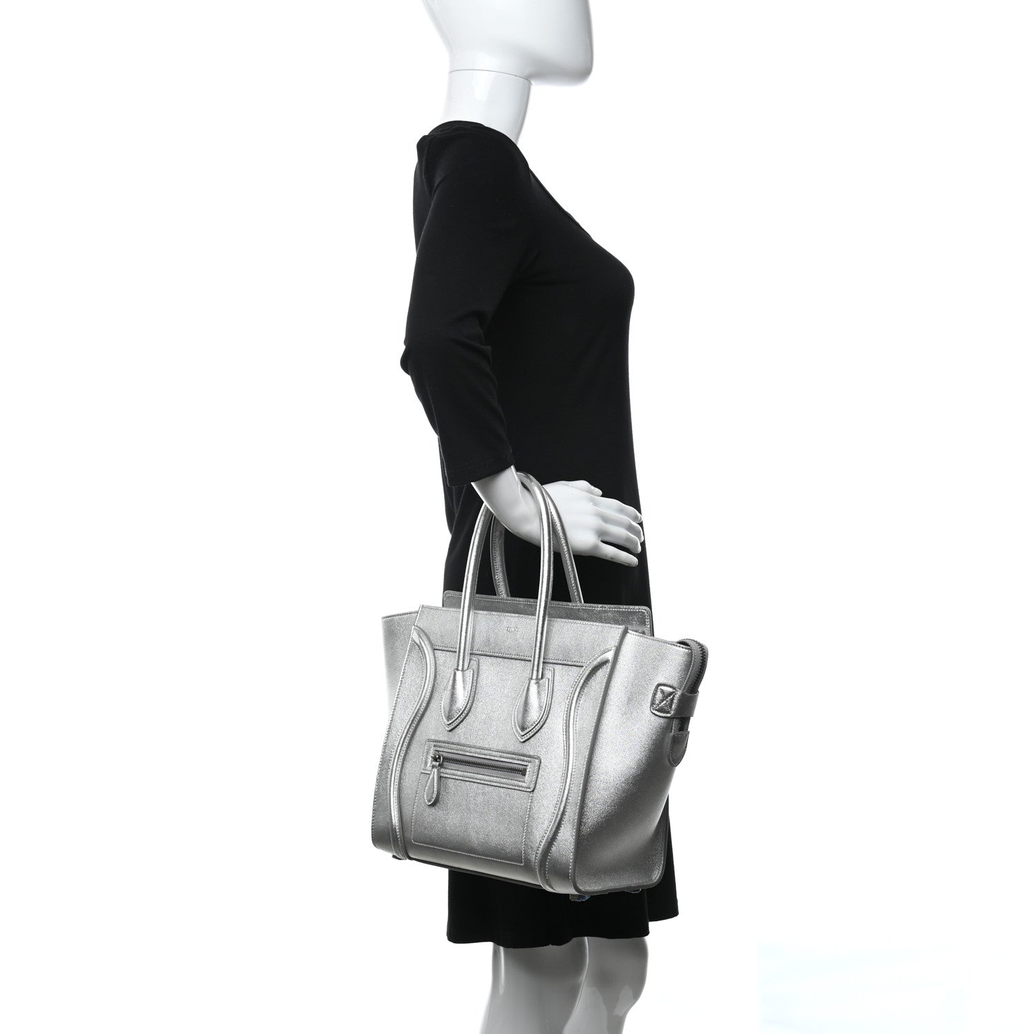 Celine Laminated Lambskin Micro Luggage Silver 2 of 12