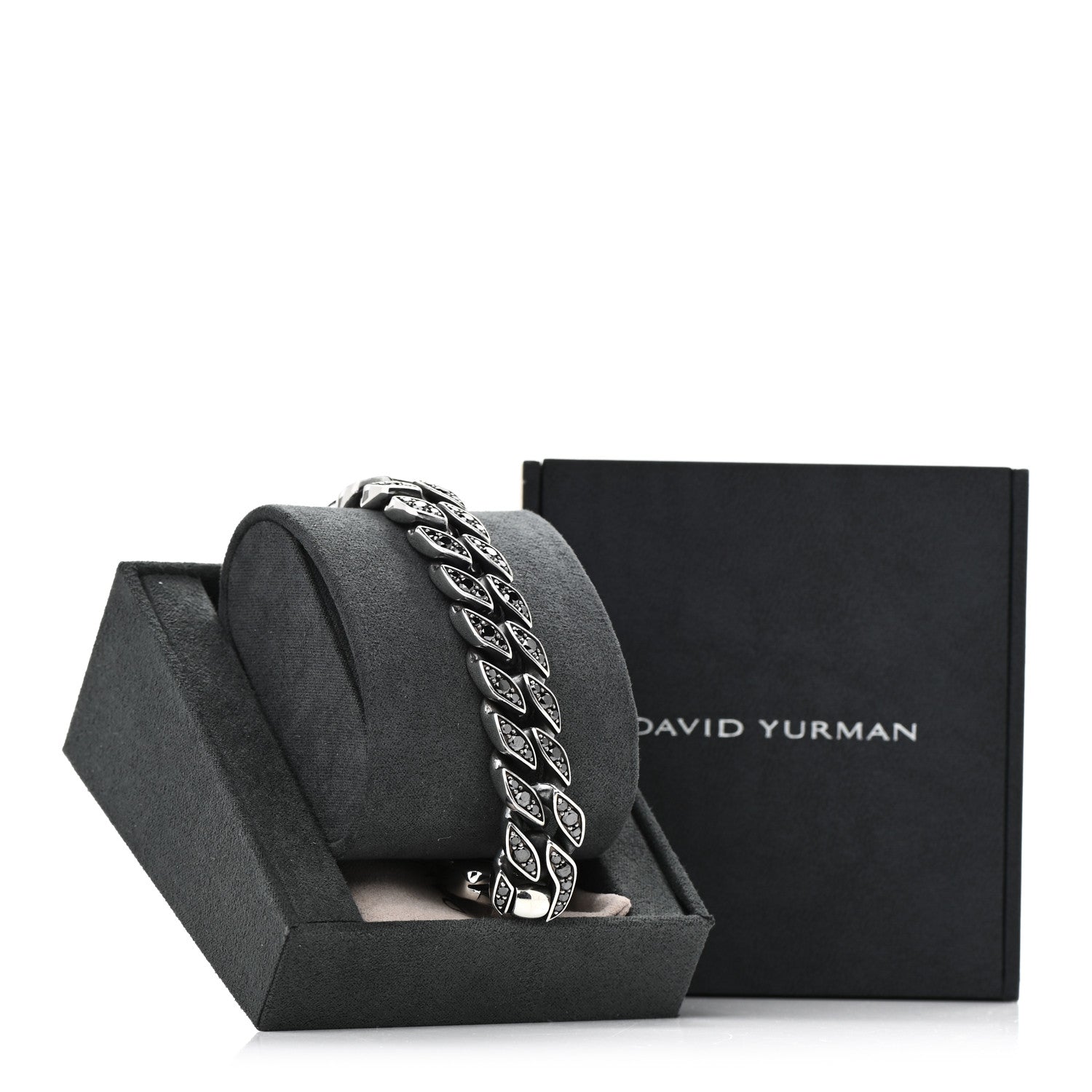 David Yurman Sterling Silver Black Diamond Curb Chain Bracelet 5 of 5