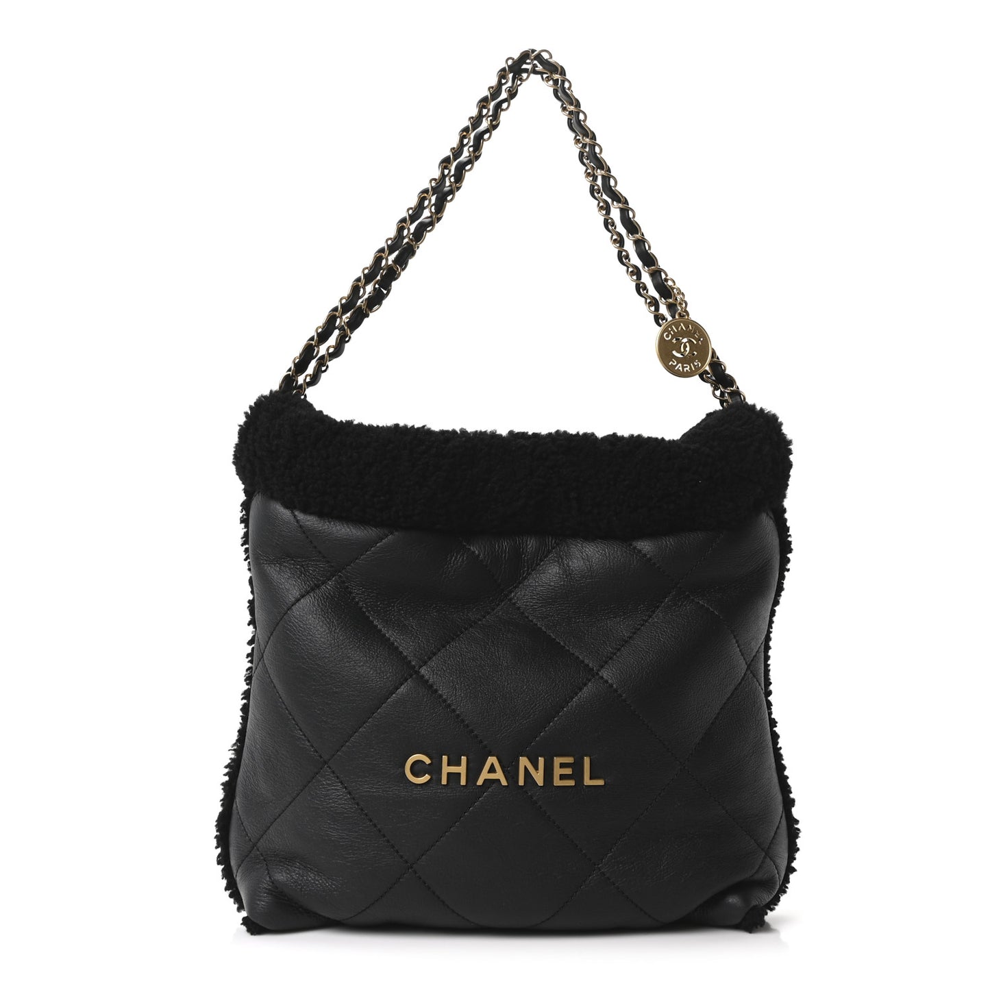 Aged Lambskin Shearling Quilted Small Chanel 22 Black