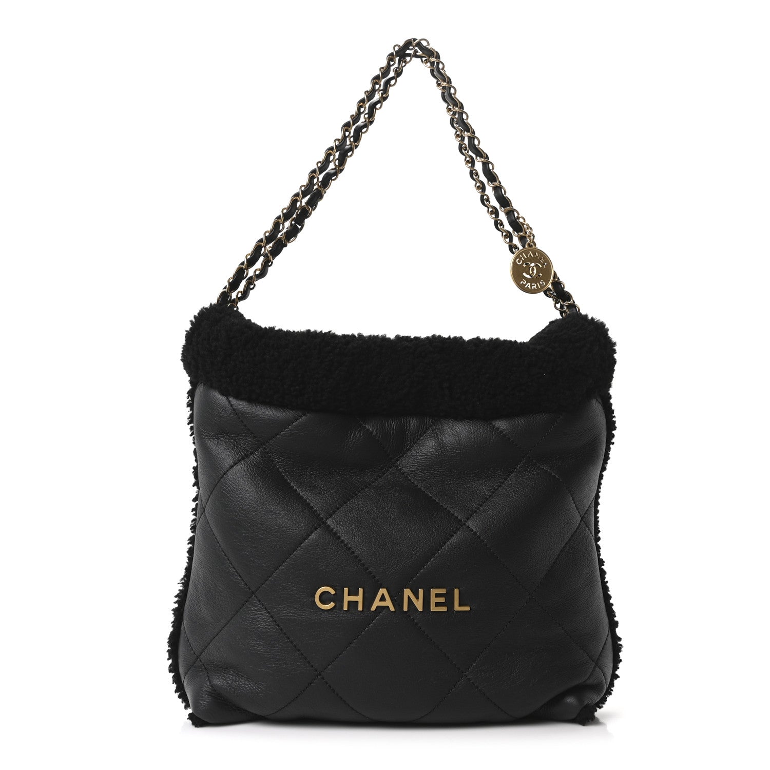 Chanel Aged Lambskin Shearling Quilted Small Chanel 22 Black 1 of 11
