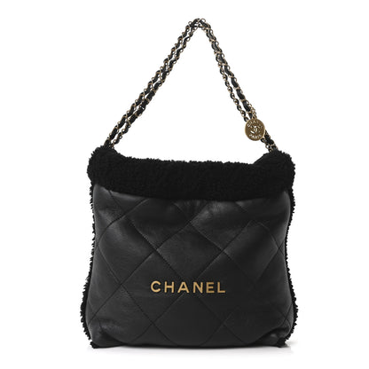 Chanel Aged Lambskin Shearling Quilted Small Chanel 22 Black 1 of 11