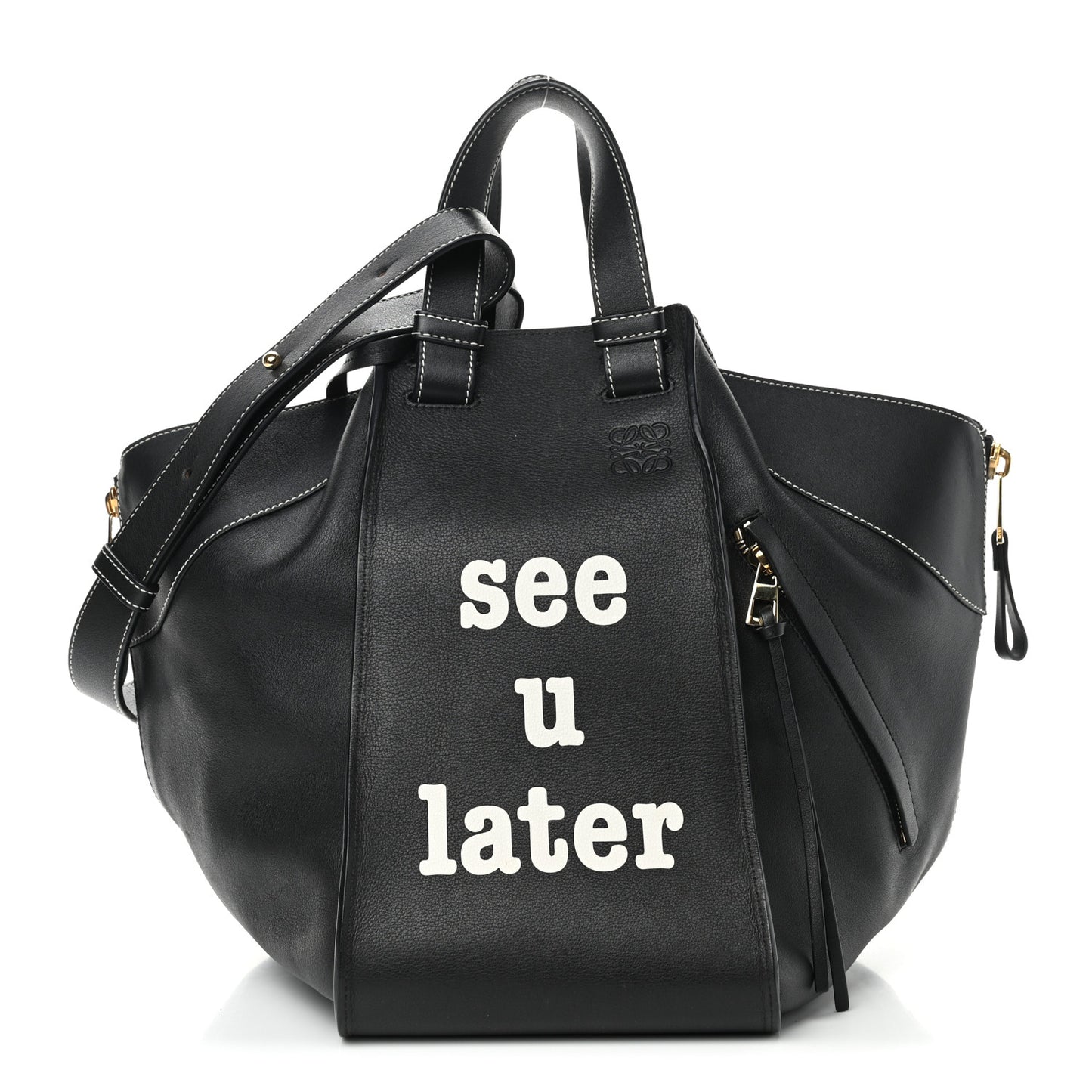 Calfskin Medium See U Later Hammock Shoulder Bag Black White