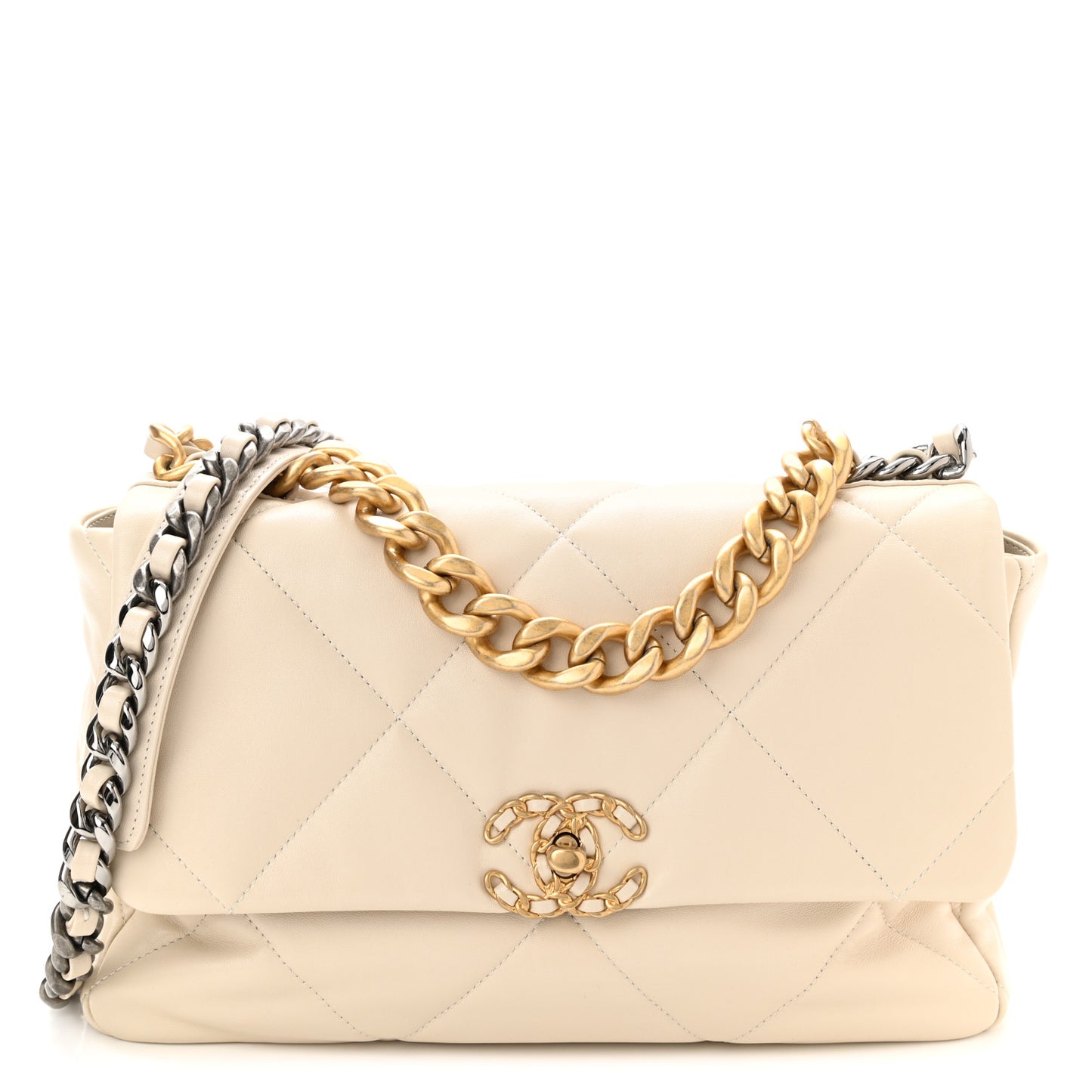 Lambskin Quilted Large Chanel 19 Flap Light Beige