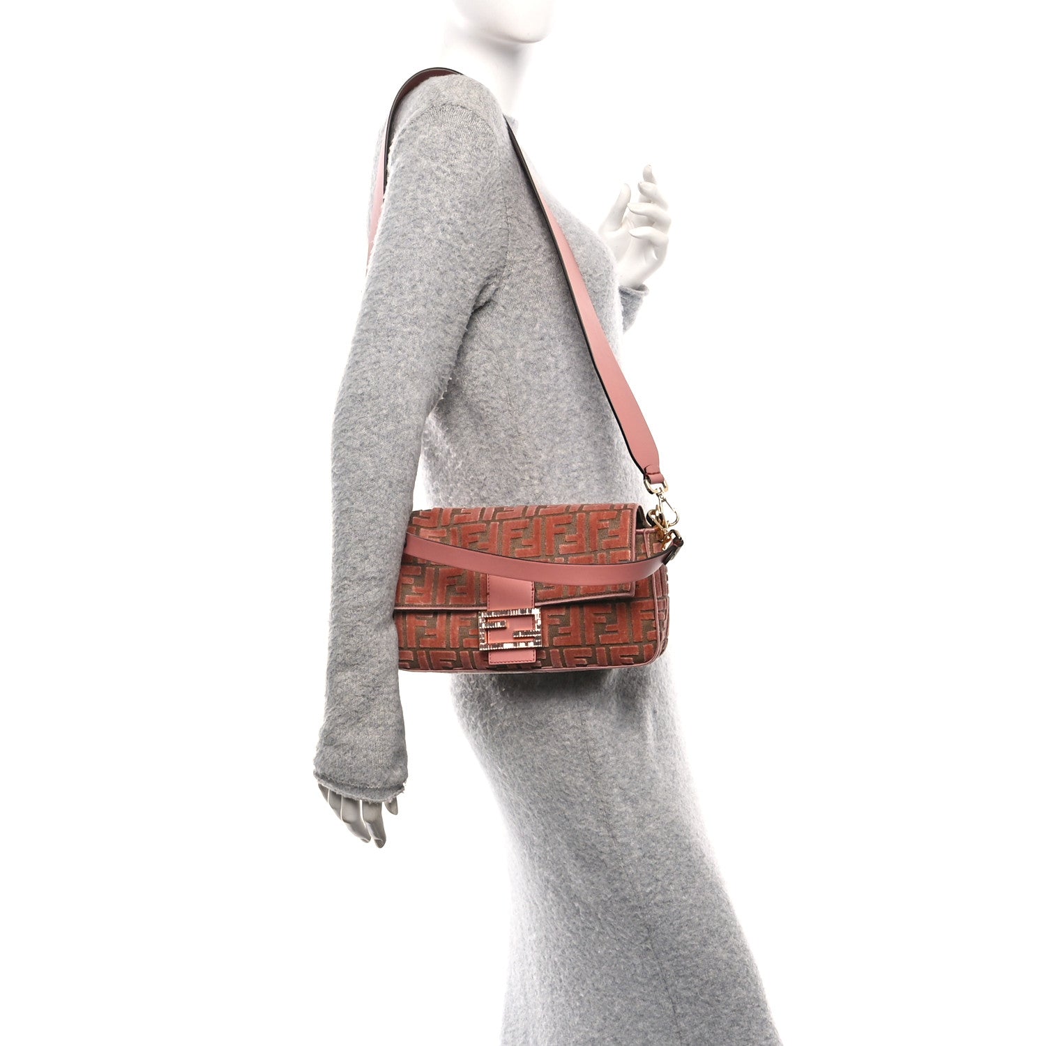 Fendi Velvet Jacquard Crystal FF Baguette Macaron 2 of 11