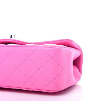 Chanel Lambskin Quilted Mini Rectangular Flap Neon Pink 10 of 12