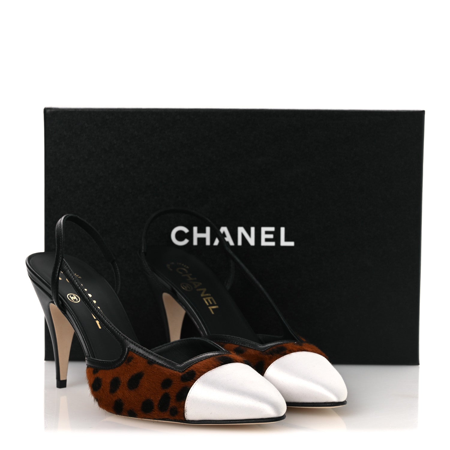 Chanel Lambskin Mixed Fibers Pony Hair Slingback Pumps 38 Brown Black White 11 of 11