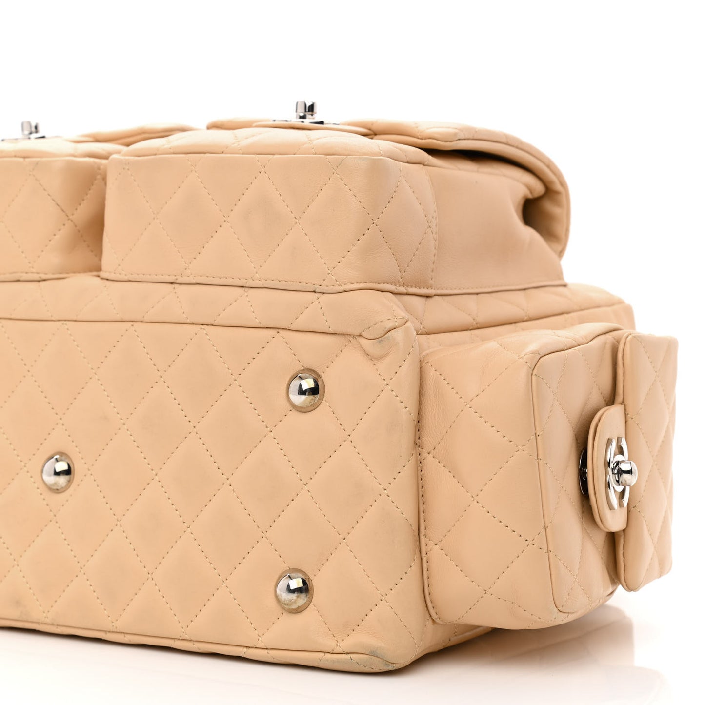 Calfskin Quilted Large Cambon Multipocket Reporter Beige Black