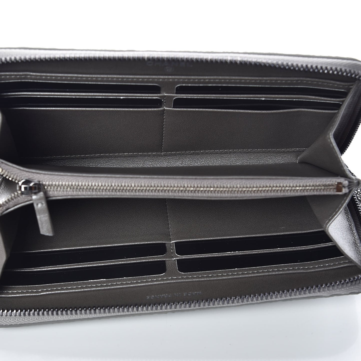 Metallic Galuchat Stingray Zip Around Wallet Silver