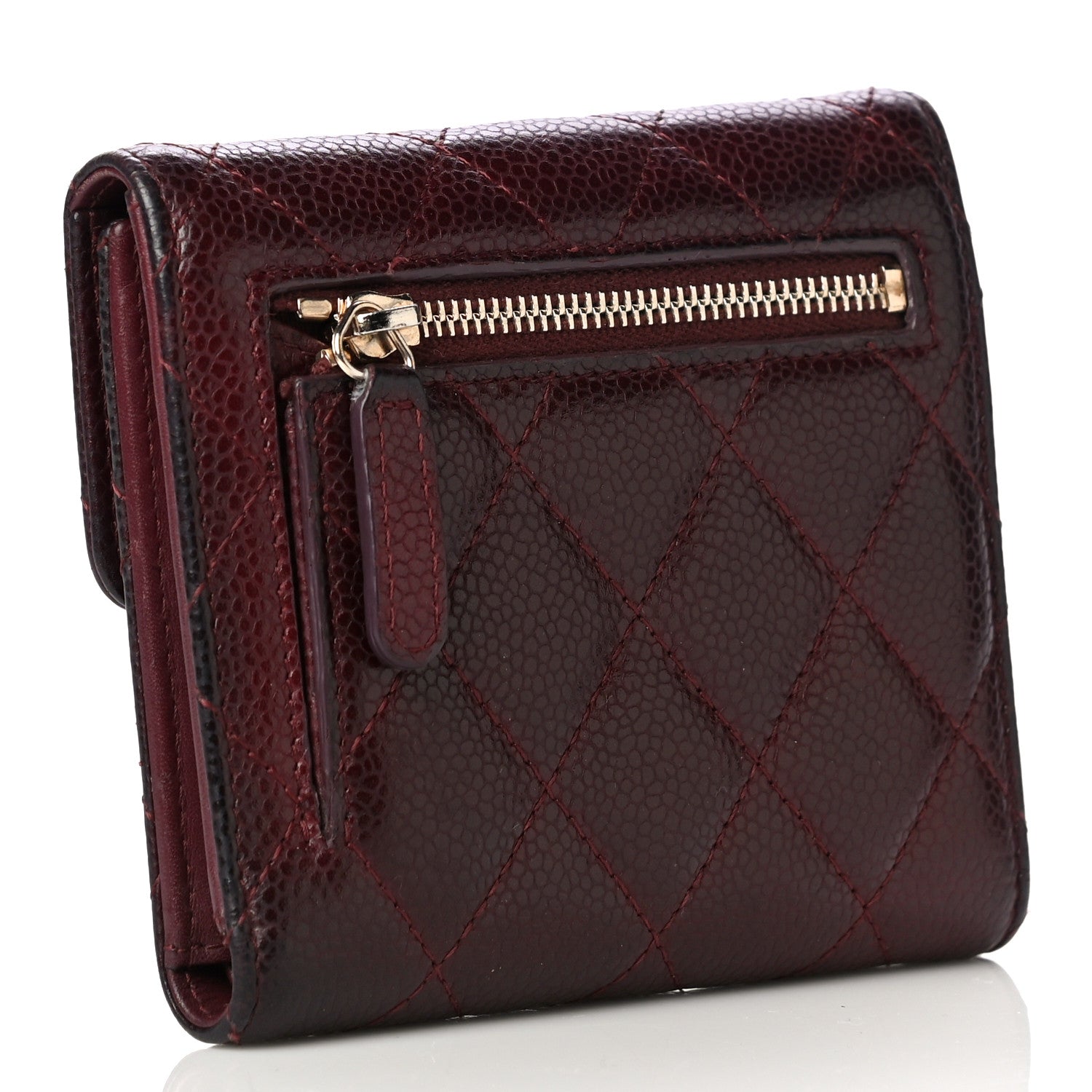 Chanel Caviar Quilted Compact Flap Wallet Burgundy 4 of 8