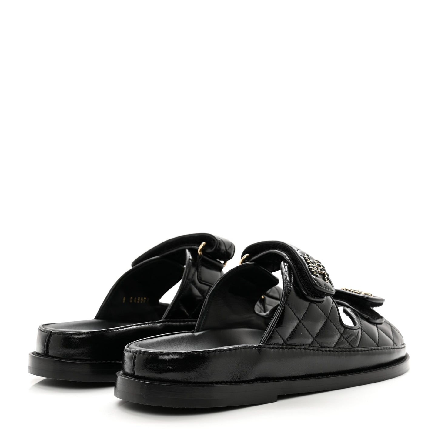 Lambskin Quilted Velcro Dad Chain CC Slide Sandals 38 Black