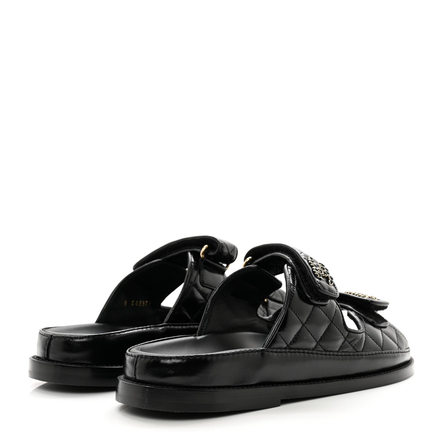 Chanel Lambskin Quilted Velcro Dad Chain CC Slide Sandals 38 Black 5 of 8