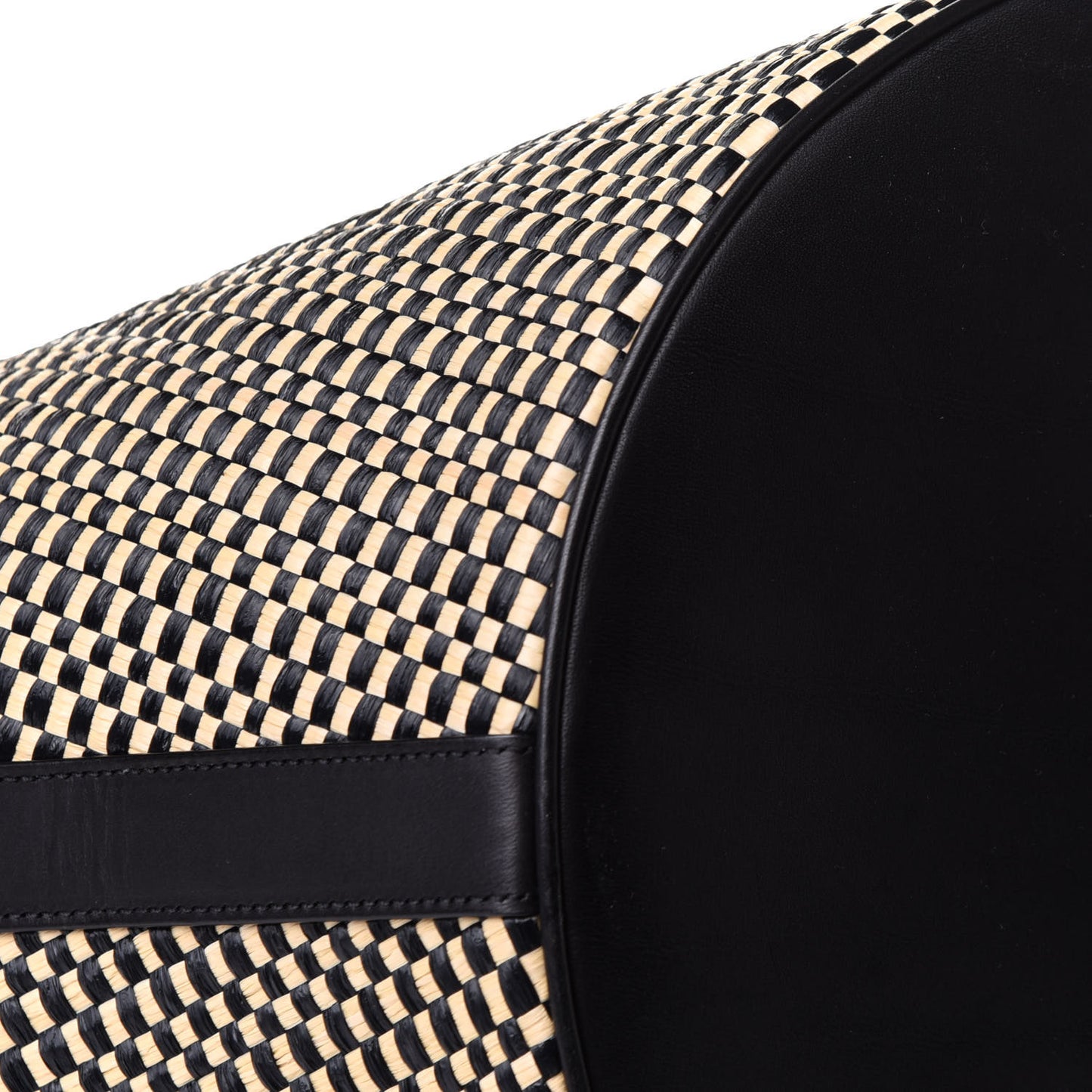 Raffia Calfskin Medium Panier Tote Black Naturale