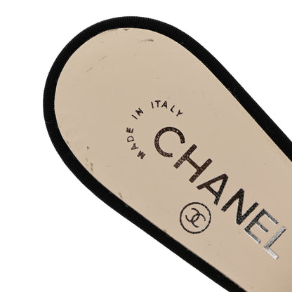 Chanel Patent Grosgrain Cap Toe Pearl Mule 37.5 White Black 9 of 11