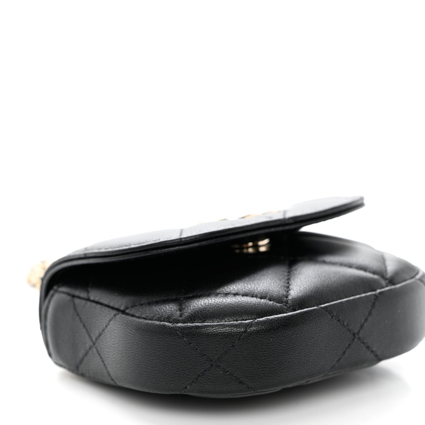 Lambskin Quilted Pearl Top Handle Clutch With Chain Black