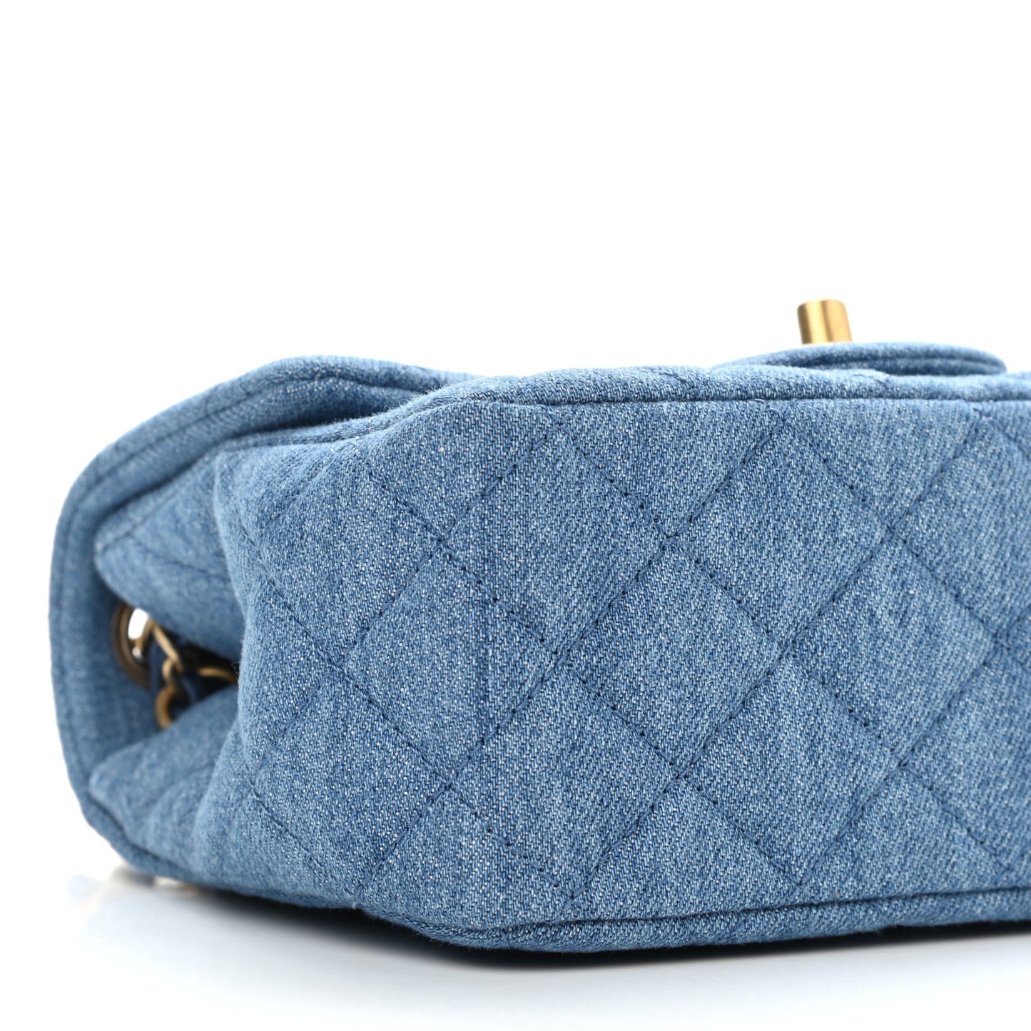 Denim Quilted Mini Pearl Crush Flap Blue
