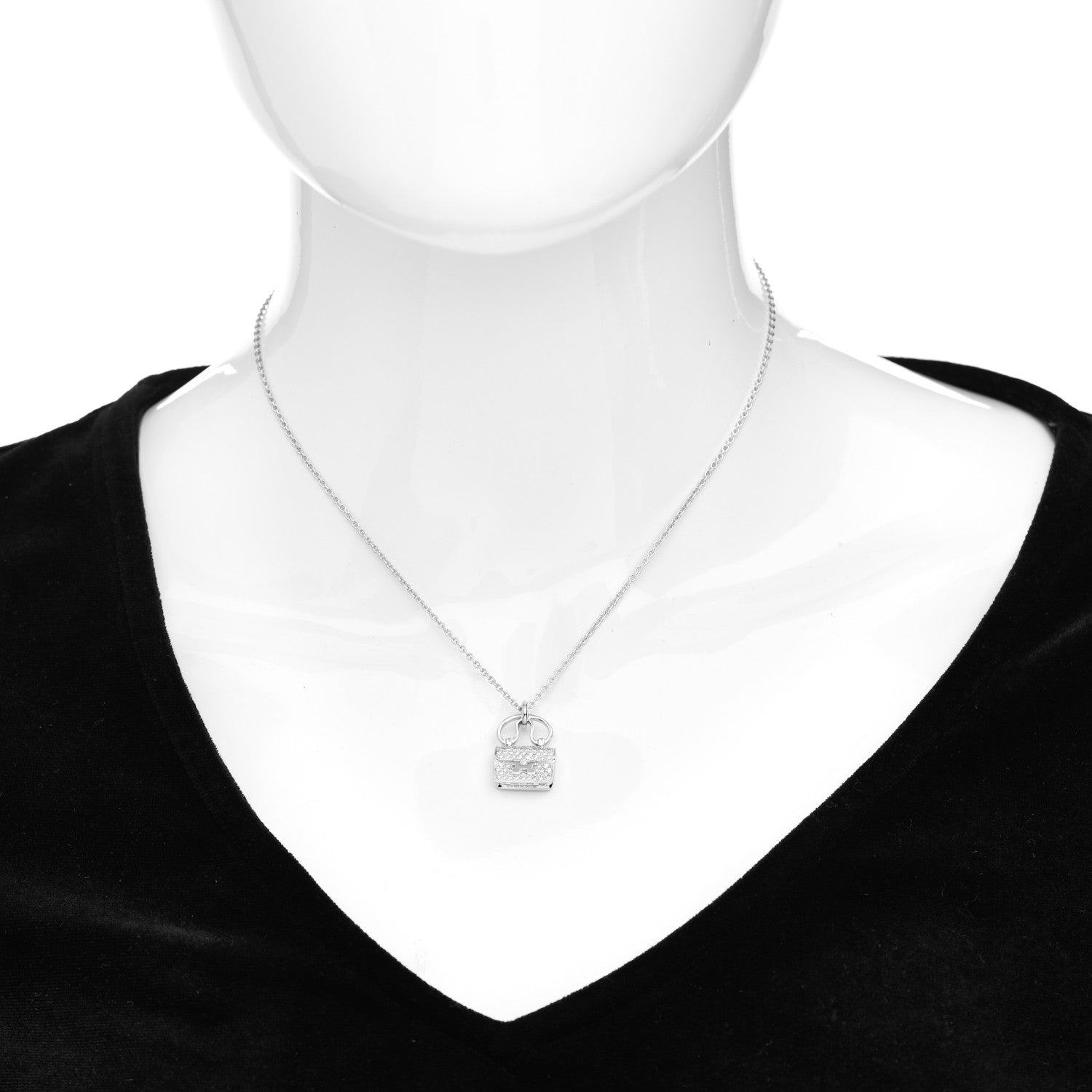 Hermes 18K White Gold Diamond Constance Amulette Pendant Necklace 2 of 5
