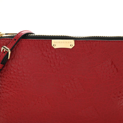 Burberry Signature Grain Calfskin Check Embossed Peyton Crossbody Clutch Bag Military Red 9 of 11