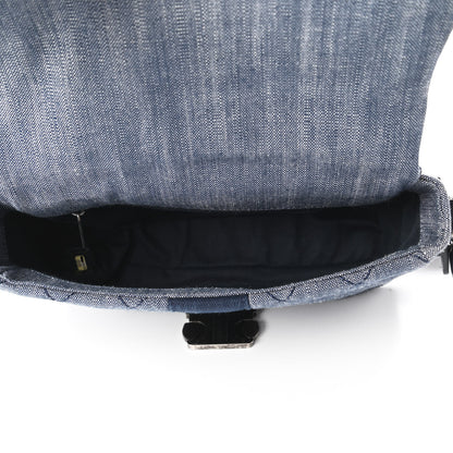 Chanel Denim Quilted Medium Airlines Buckle Messenger Bag Blue 5 of 10