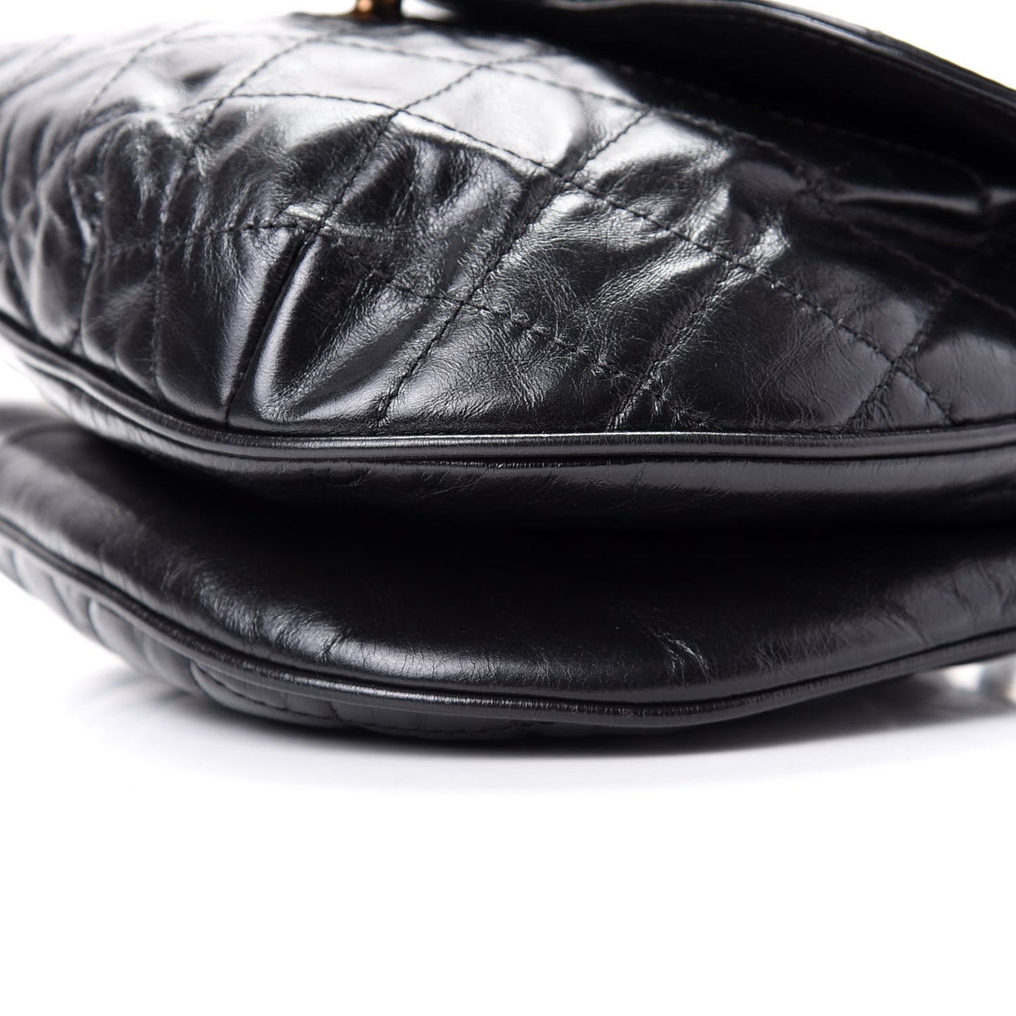 Glazed Calfskin Quilted Medium Bubble CC Flap Black