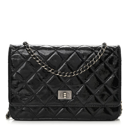 Chanel Distressed Patent Calfskin Quilted Reissue Wallet On Chain WOC Black 2 of 11