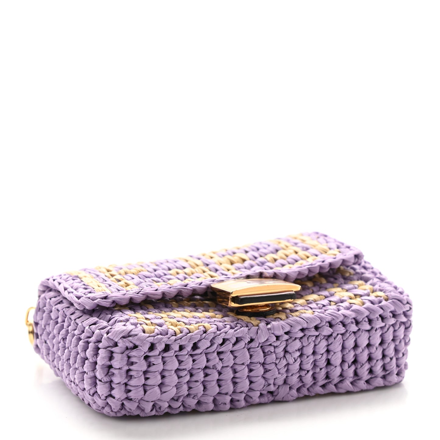 Raffia Vitello Seta FF Woven Nano Baguette Charm Anemone Natural