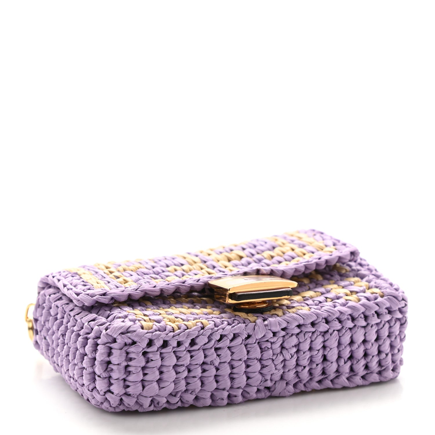 Fendi Raffia Vitello Seta FF Woven Nano Baguette Charm Anemone Natural 4 of 9