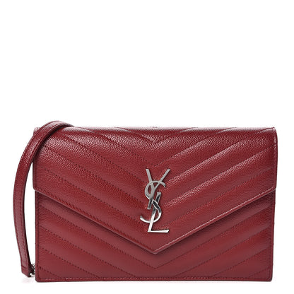 Saint Laurent Grain De Poudre Matelasse Chevron Monogram Envelope Chain Wallet New Red 1 of 11