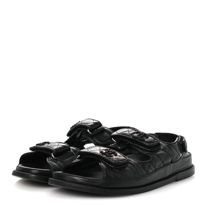 Chanel Lambskin Quilted Velcro Dad Sandals 38.5 So Black 4 of 15