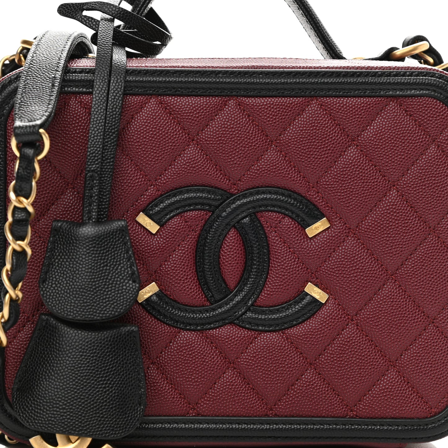 Caviar Quilted Medium CC Filigree Vanity Case Burgundy Black