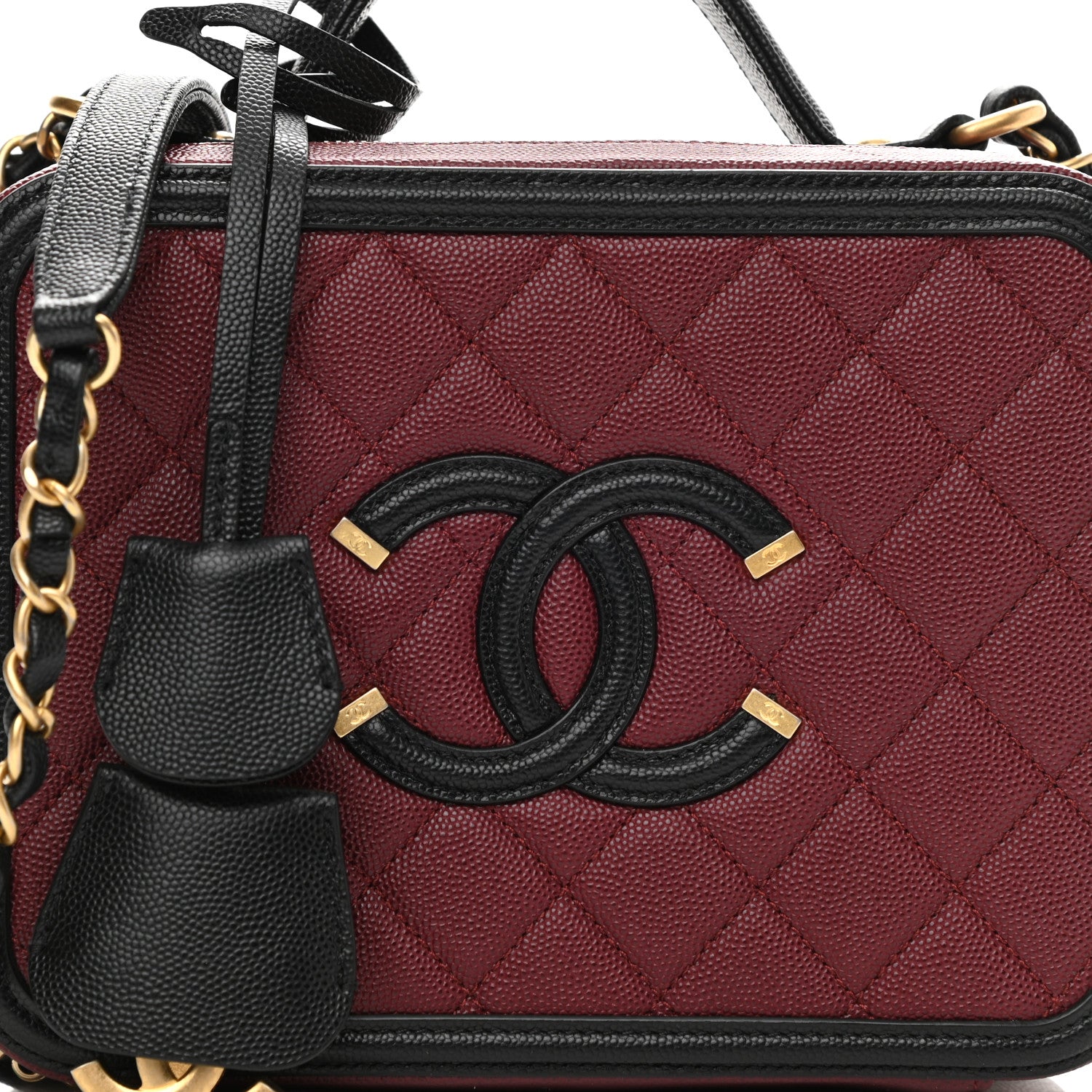 Chanel Caviar Quilted Medium CC Filigree Vanity Case Burgundy Black 8 of 9