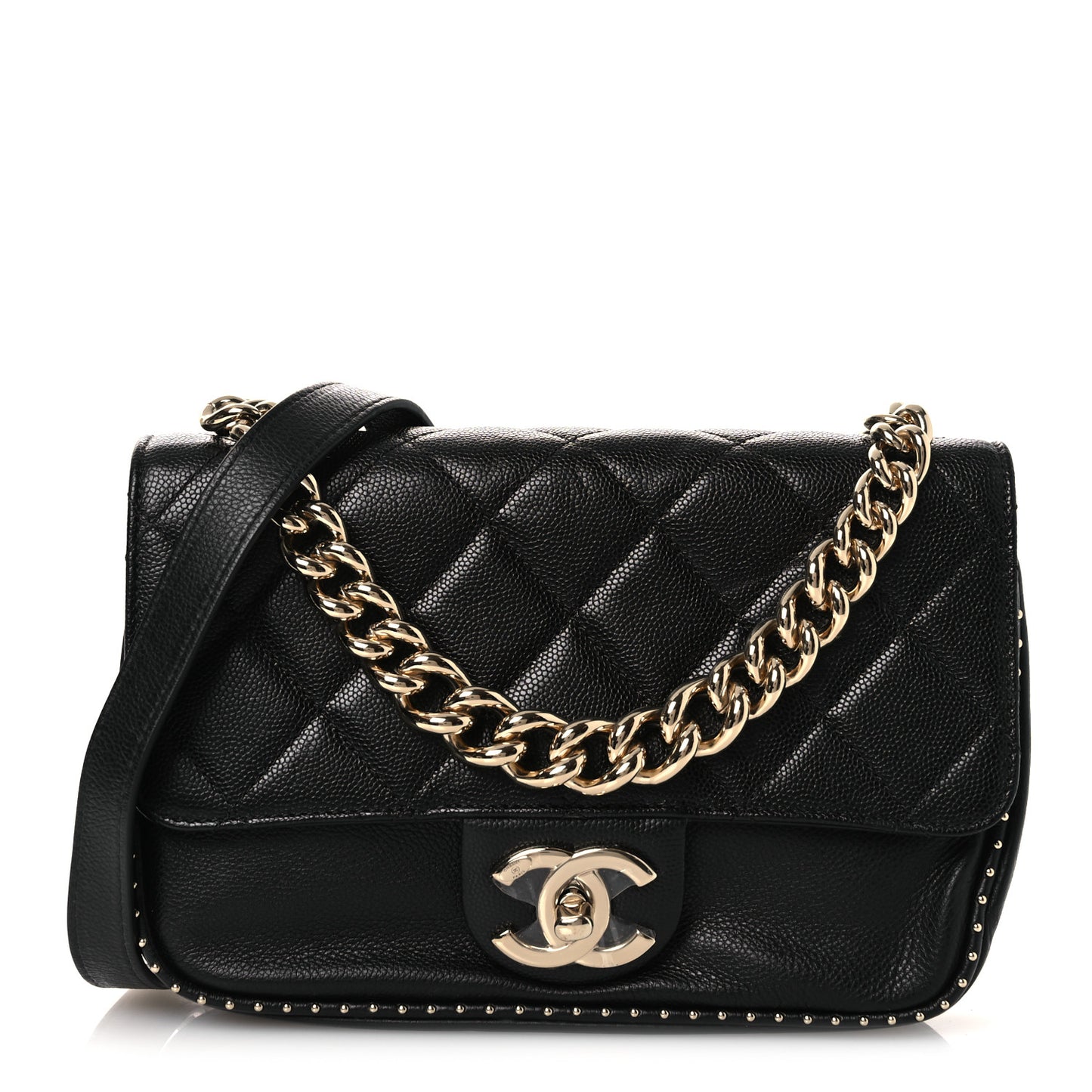 Caviar Quilted Small Studded Flap Black