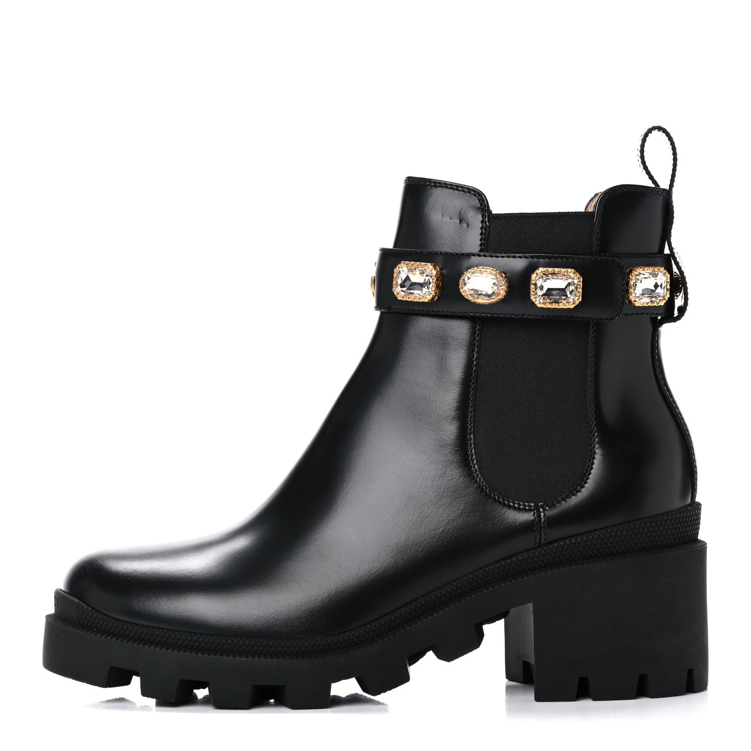 Gucci Calfskin Crystal GG Trip Chelsea Ankle Boots 39 Black 1 of 13