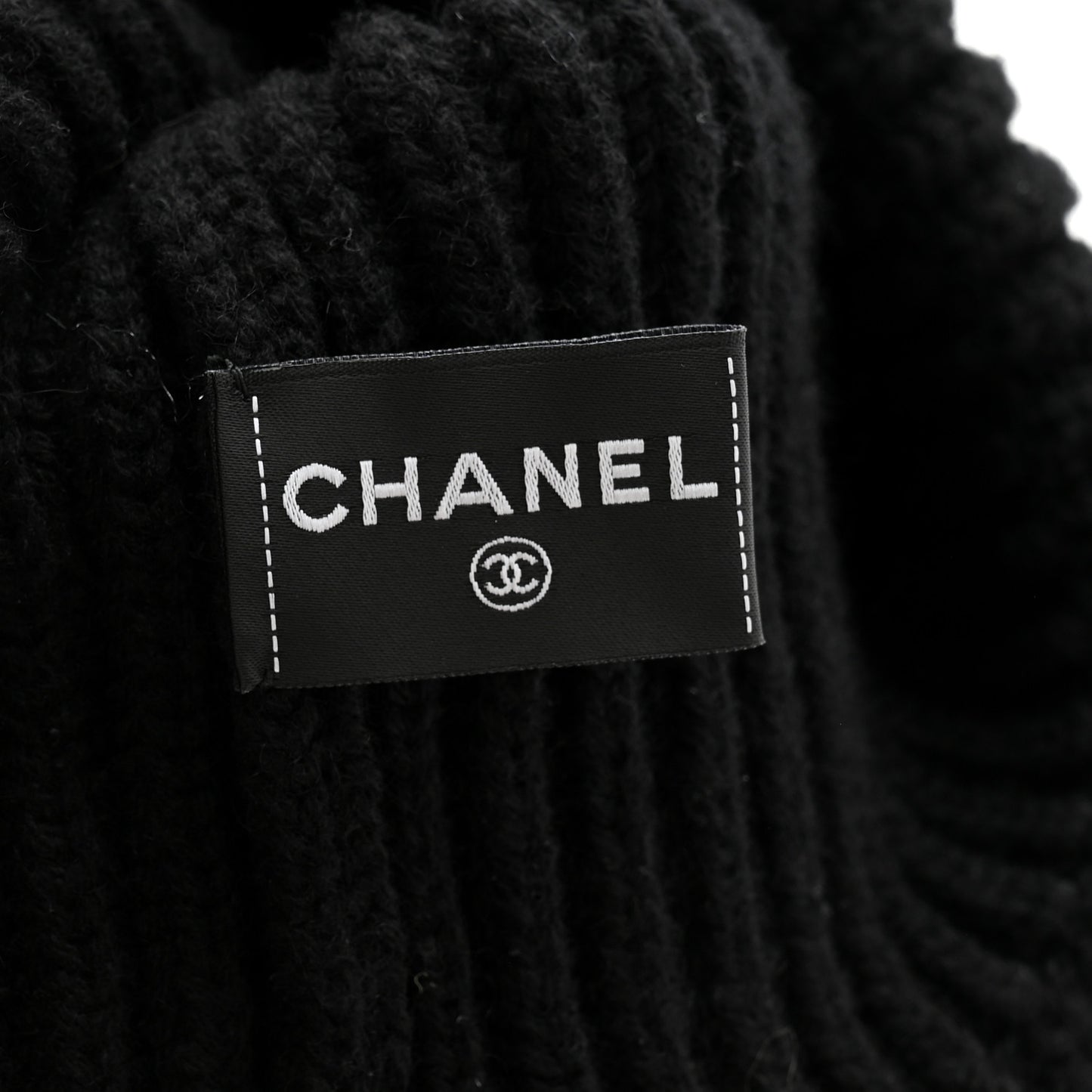 Cashmere Beaded Sequin Logo Beanie Hat Black