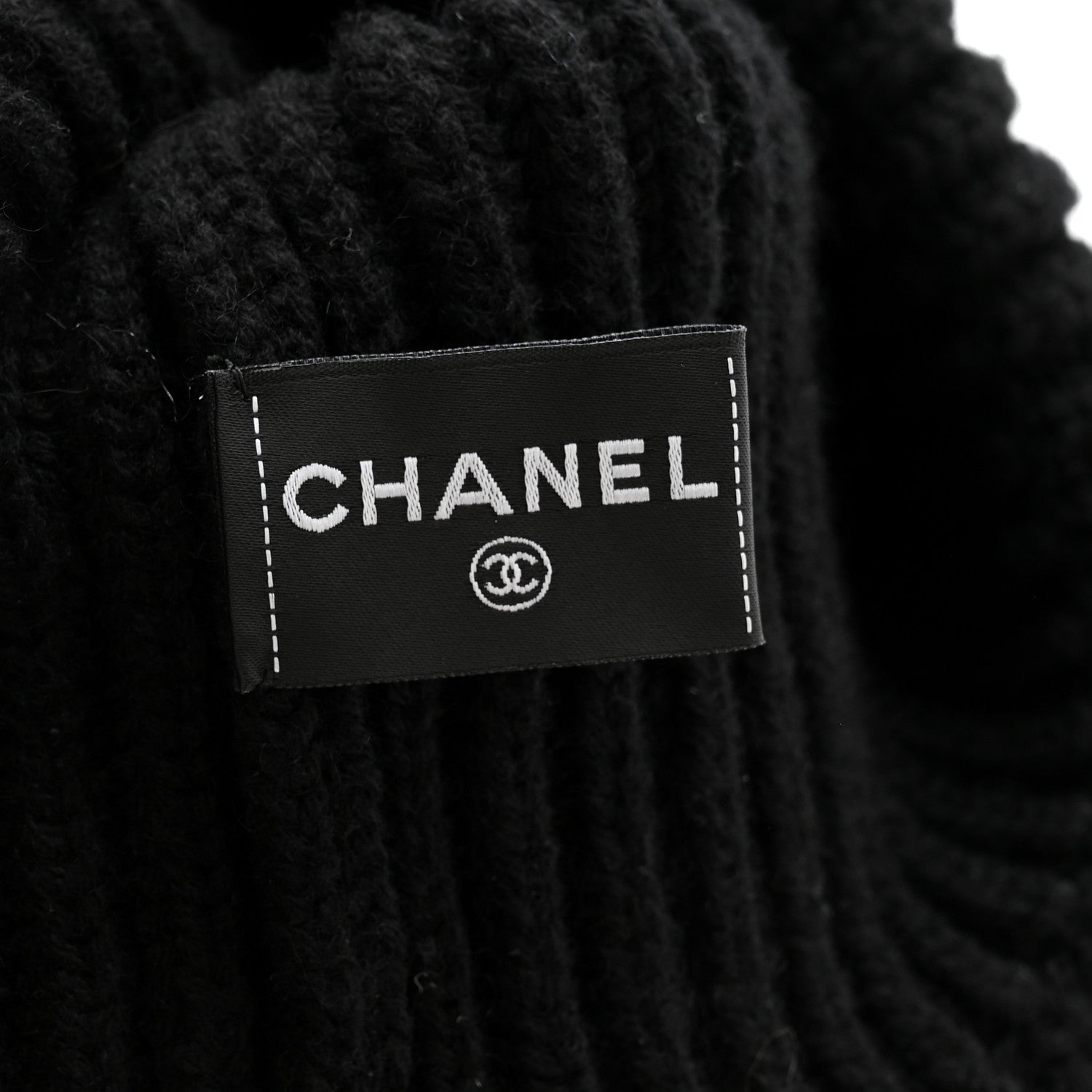 Chanel Cashmere Beaded Sequin Logo Beanie Hat Black 5 of 7