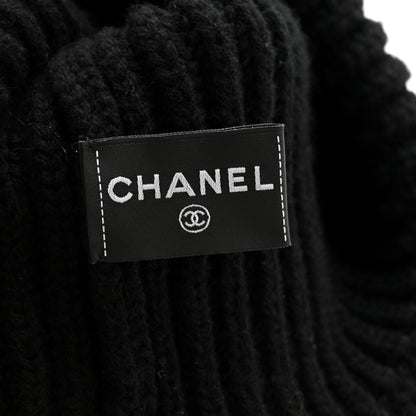 Chanel Cashmere Beaded Sequin Logo Beanie Hat Black 5 of 7