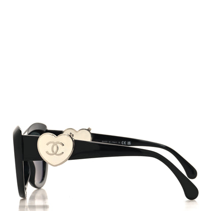 Chanel Acetate Enamel Heart Butterfly Sunglasses 5517 Black 3 of 9