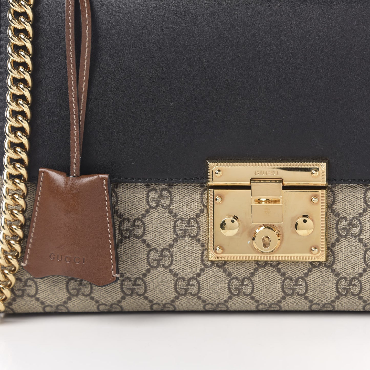 GG Supreme Monogram Calfskin Medium Padlock Shoulder Bag Beige Black Cuir