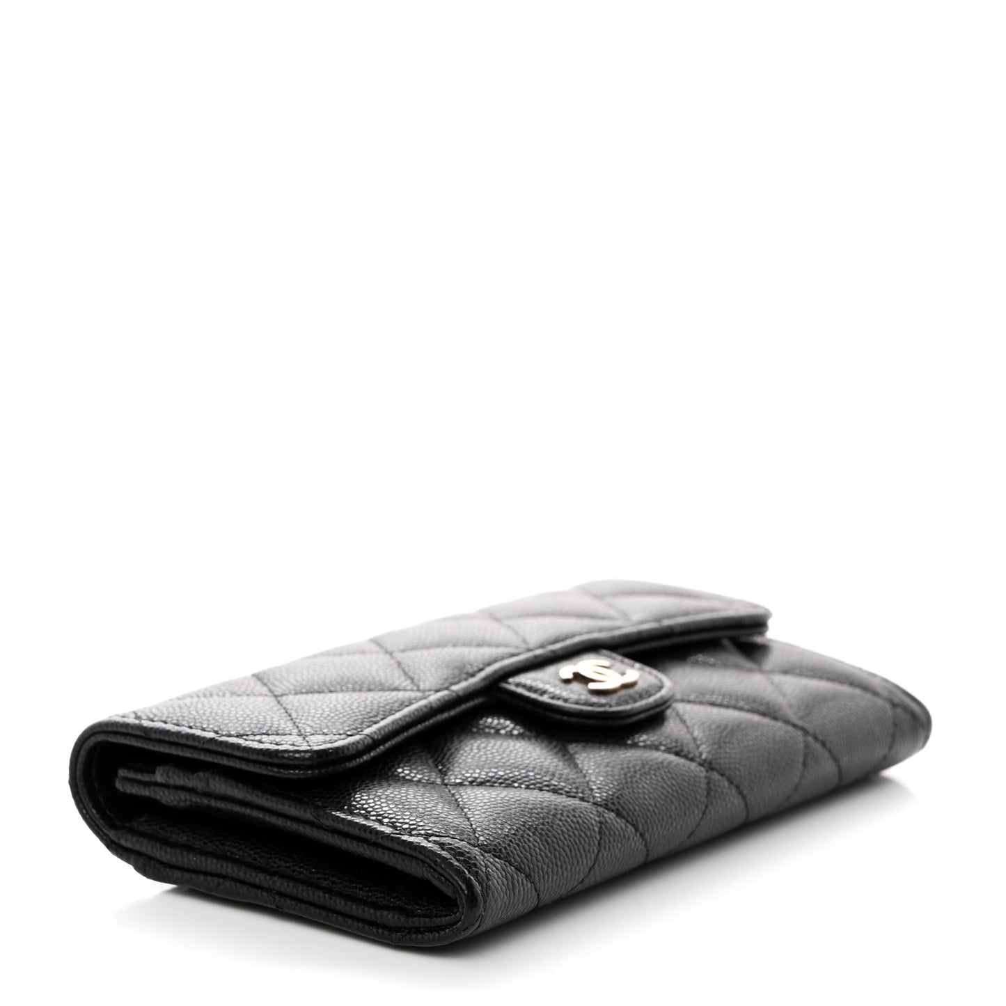 Caviar Quilted Medium Gusset Flap Wallet Black
