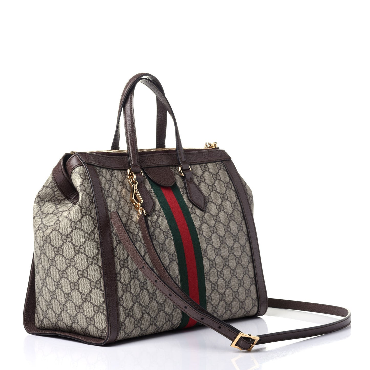 GG Supreme Monogram Web Medium Ophidia Tote Bag Brown
